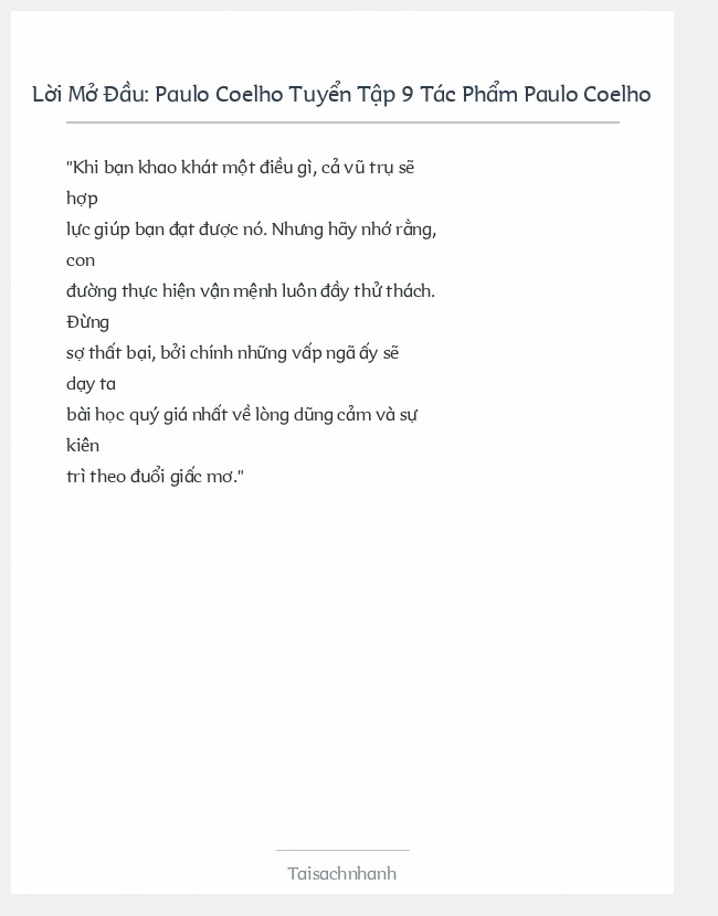 Trích đoạn Paulo Coelho Tuyển Tập 9 Tác Phẩm Paulo Coelho