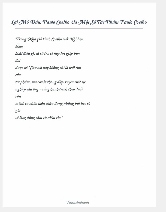 Trích đoạn Paulo Coelho Và Một Số Tác Phẩm Paulo Coelho