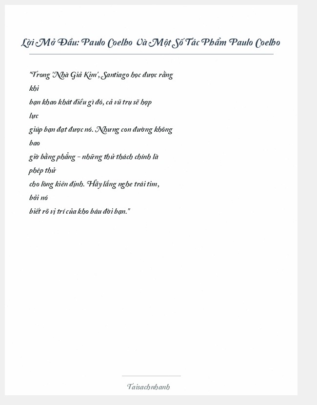 Trích đoạn Paulo Coelho Và Một Số Tác Phẩm Paulo Coelho