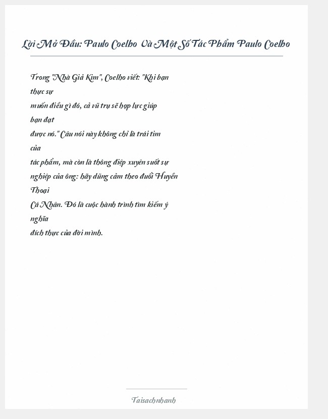 Trích đoạn Paulo Coelho Và Một Số Tác Phẩm Paulo Coelho