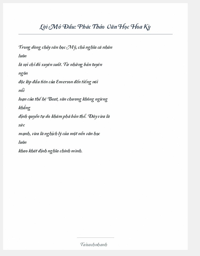 Trích đoạn Phác Thảo Văn Học Hoa Kỳ