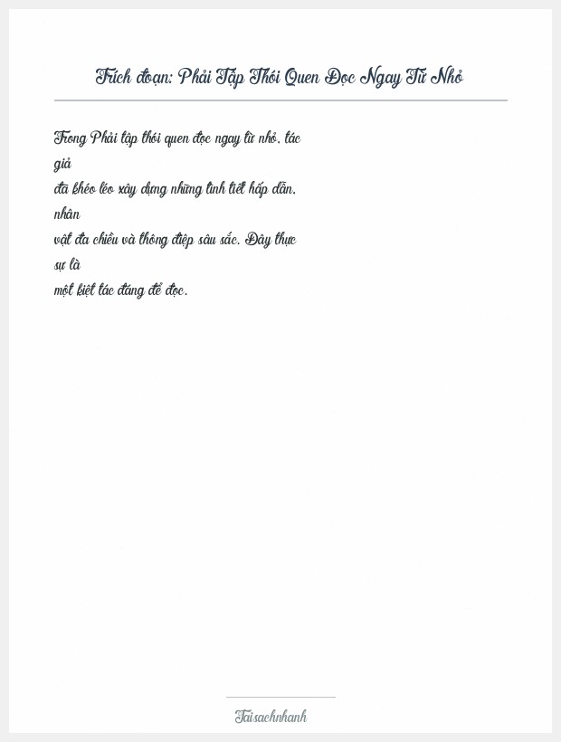 Trích đoạn Phải Tập Thói Quen Đọc Ngay Từ Nhỏ