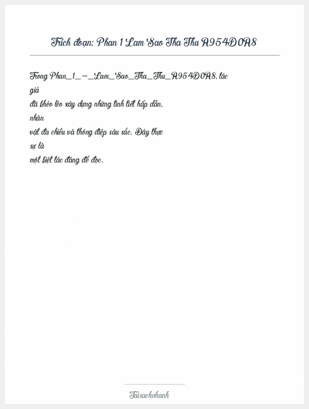 Trích đoạn Phan 1 Lam Sao Tha Thu A954D0A8