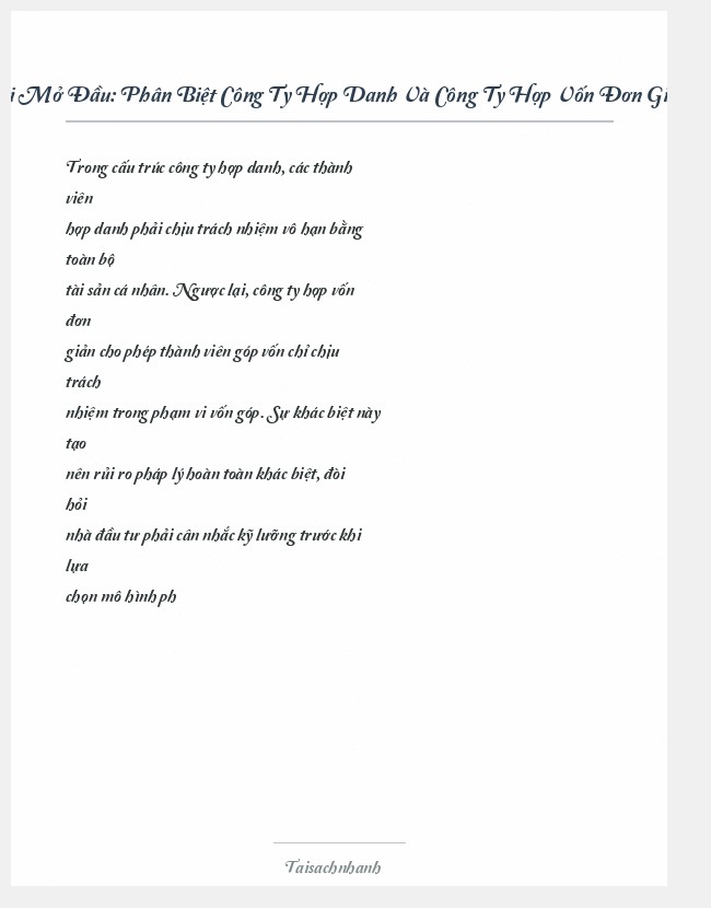 Trích đoạn Phân Biệt Công Ty Hợp Danh Và Công Ty Hợp Vốn Đơn Giản