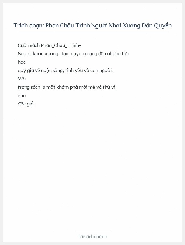 Trích đoạn Phan Châu Trinh Người Khơi Xướng Dân Quyền