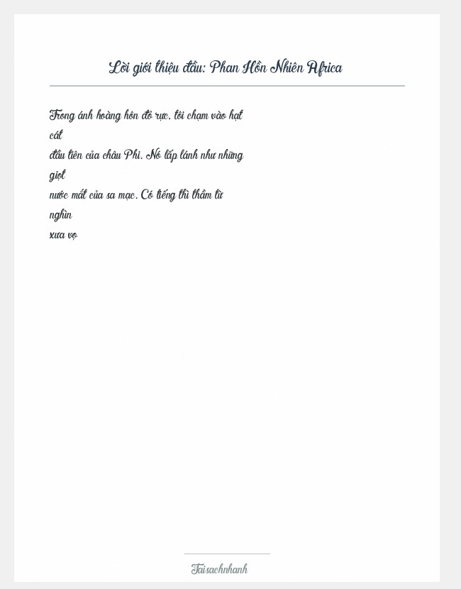 Trích đoạn Phan Hồn Nhiên Africa