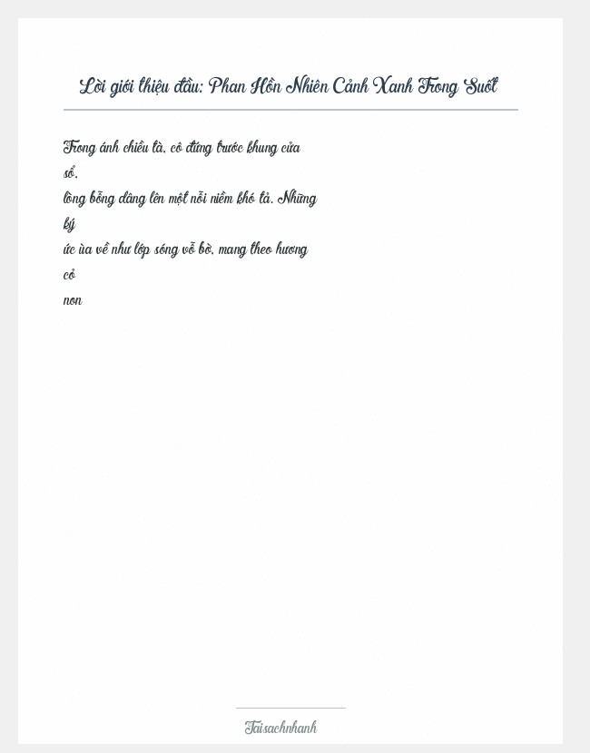 Trích đoạn Phan Hồn Nhiên Cảnh Xanh Trong Suốt