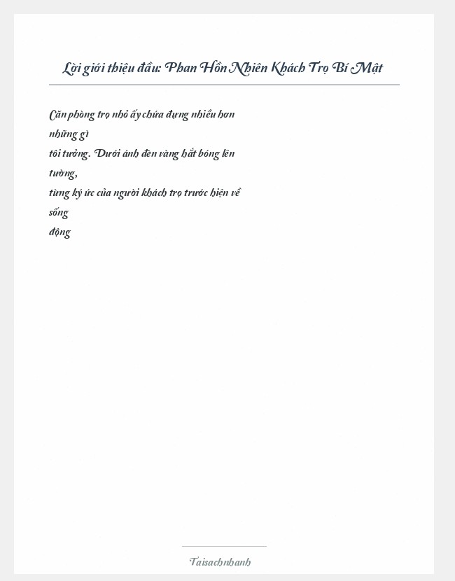 Trích đoạn Phan Hồn Nhiên Khách Trọ Bí Mật