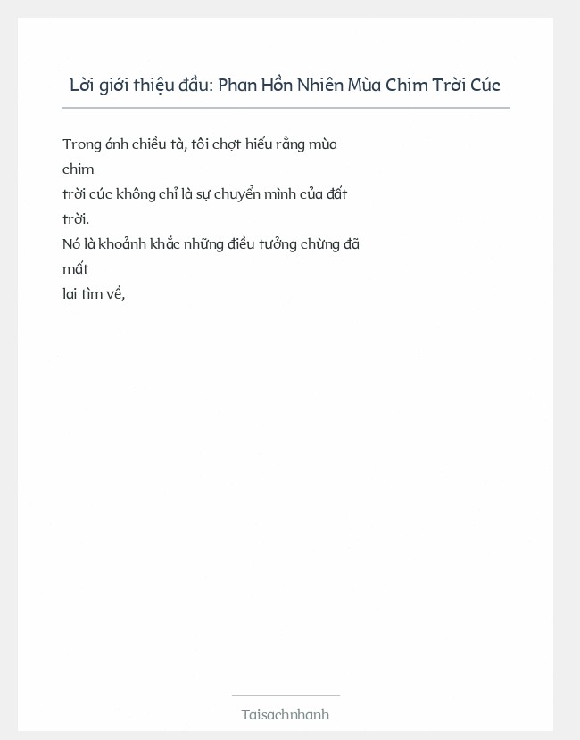 Trích đoạn Phan Hồn Nhiên Mùa Chim Trời Cúc