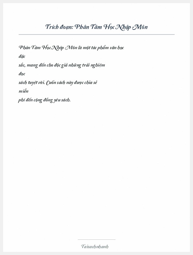 Trích đoạn Phân Tâm Học Nhập Môn