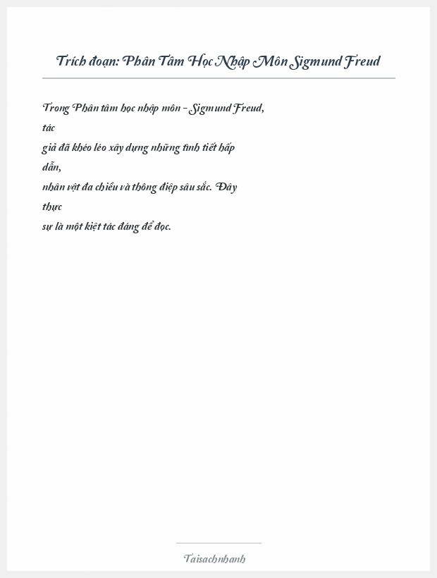 Trích đoạn Phân Tâm Học Nhập Môn Sigmund Freud