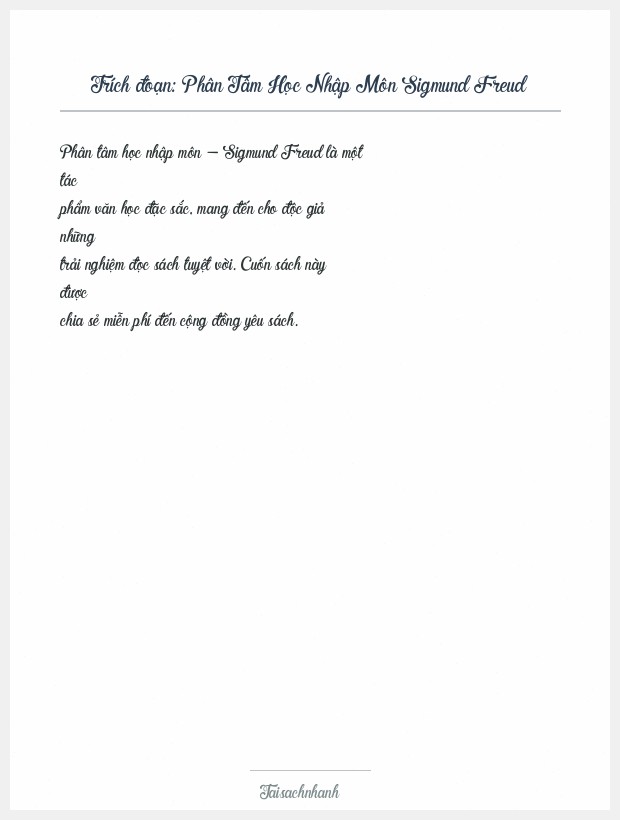 Trích đoạn Phân Tâm Học Nhập Môn Sigmund Freud