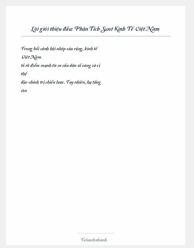 Trích đoạn Phân Tích Swot Kinh Tế Việt Nam