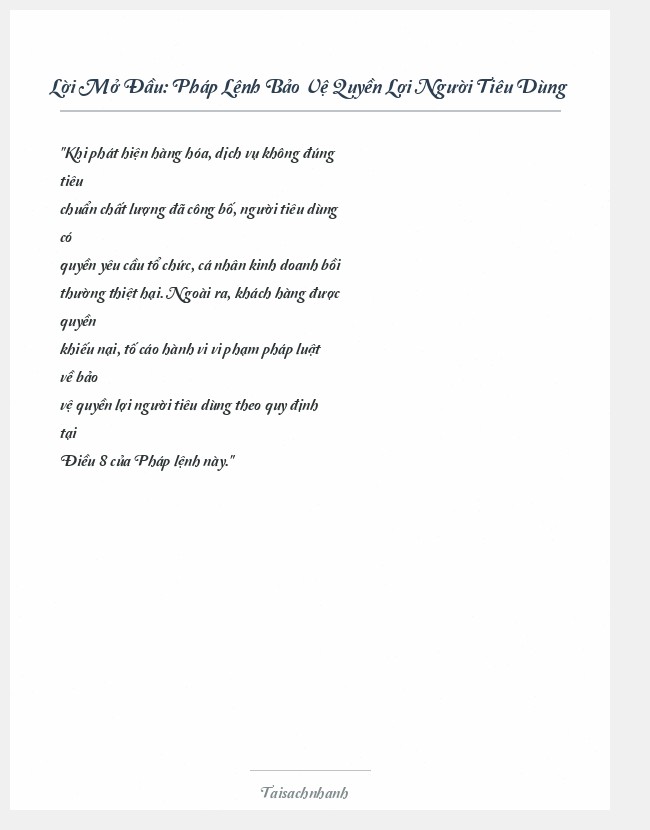 Trích đoạn Pháp Lệnh Bảo Vệ Quyền Lợi Người Tiêu Dùng