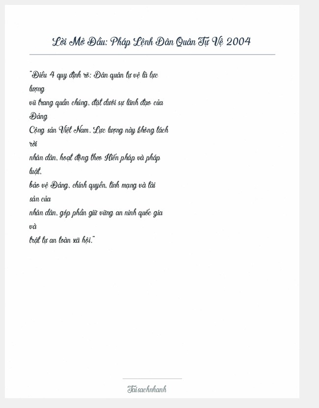 Trích đoạn Pháp Lệnh Dân Quân Tự Vệ 2004