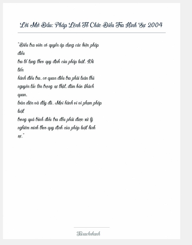Trích đoạn Pháp Lệnh Tổ Chức Điều Tra Hình Sự 2004