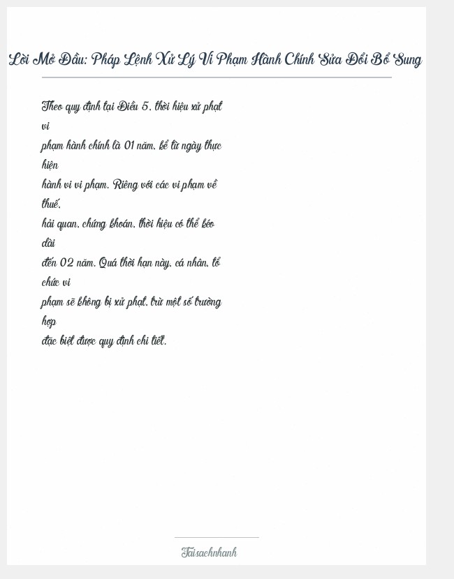 Trích đoạn Pháp Lệnh Xử Lý Vi Phạm Hành Chính Sửa Đổi Bổ Sung