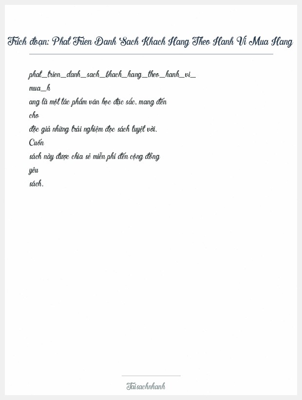 Trích đoạn Phat Trien Danh Sach Khach Hang Theo Hanh Vi Mua Hang