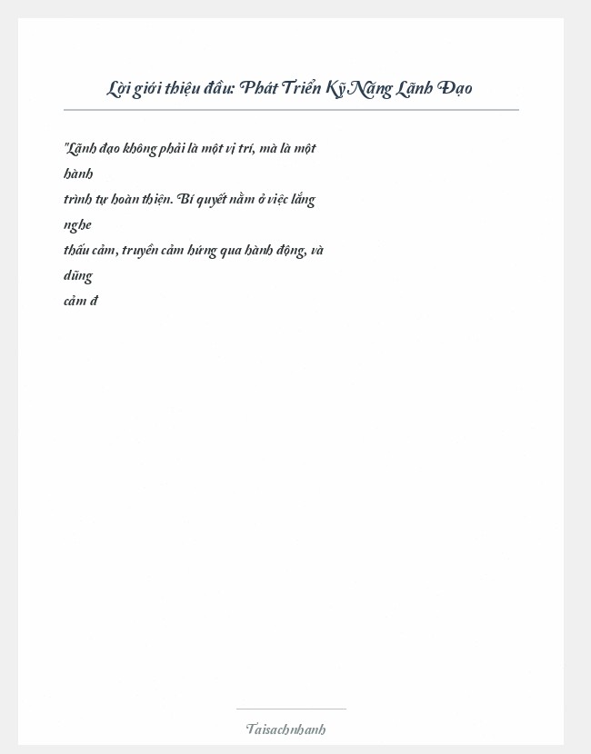 Trích đoạn Phát Triển Kỹ Năng Lãnh Đạo