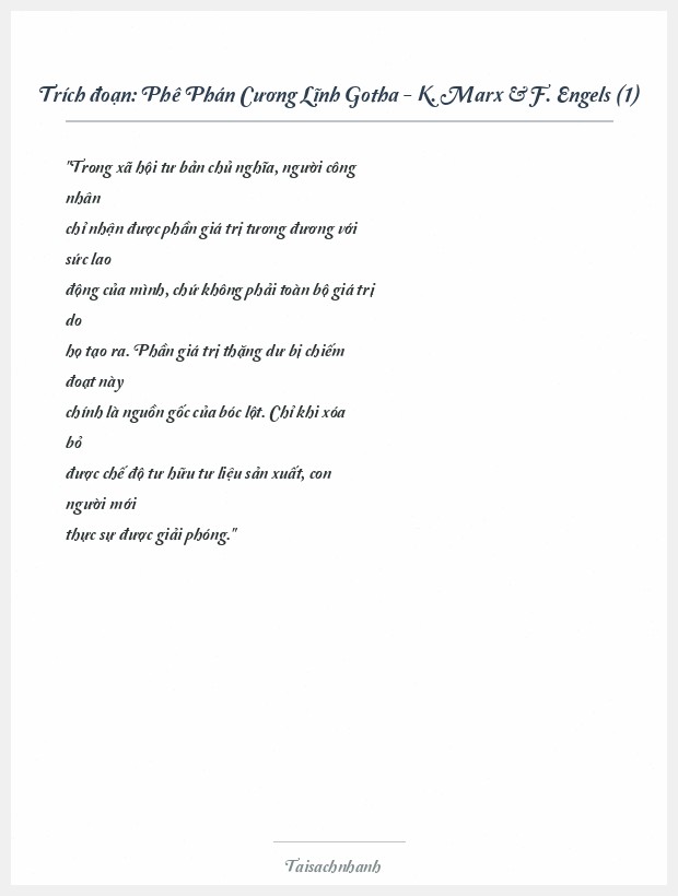 Trích đoạn Phê Phán Cương Lĩnh Gotha - K. Marx & F. Engels (1)