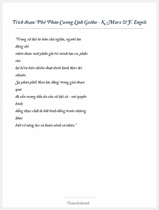 Trích đoạn Phê Phán Cương Lĩnh Gotha - K. Marx & F. Engels