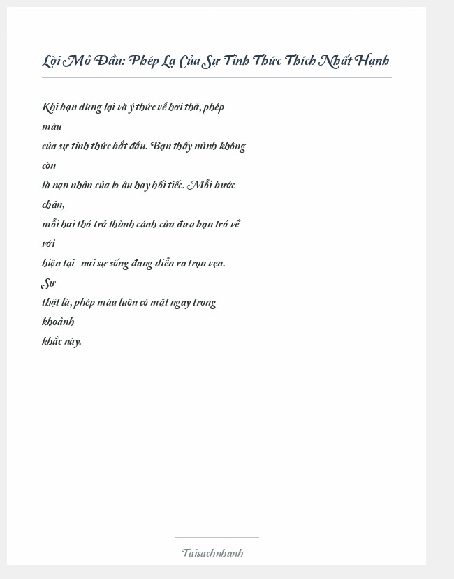 Trích đoạn Phép Lạ Của Sự Tỉnh Thức Thích Nhất Hạnh
