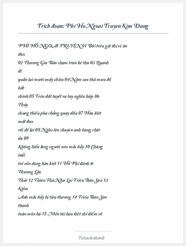 Trích đoạn Phi Ho Ngoai Truyen Kim Dung