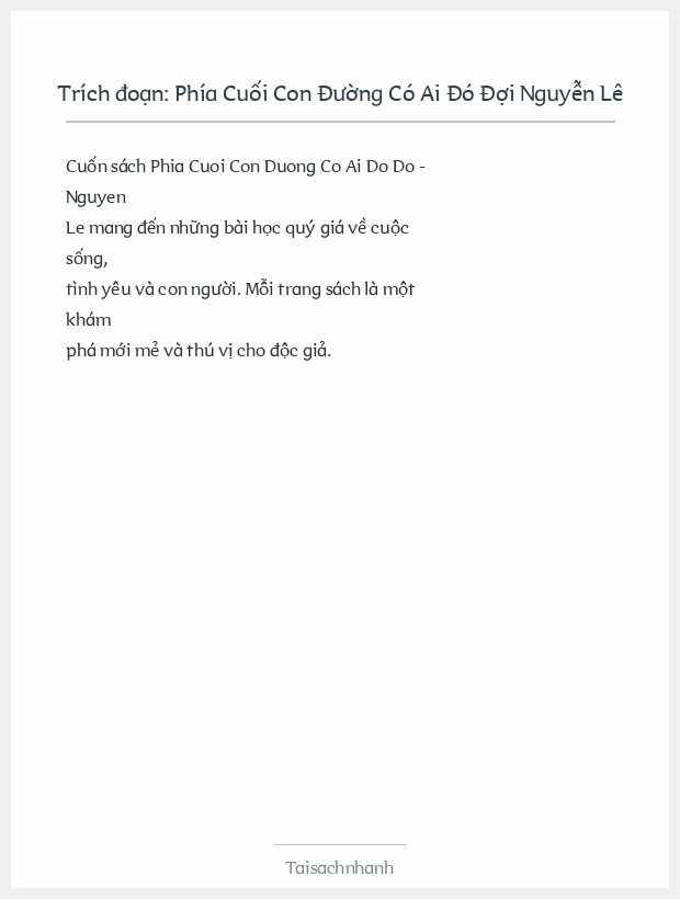 Trích đoạn Phía Cuối Con Đường Có Ai Đó Đợi Nguyễn Lê