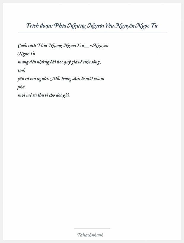 Trích đoạn Phía Những Người Yêu Nguyễn Ngọc Tư