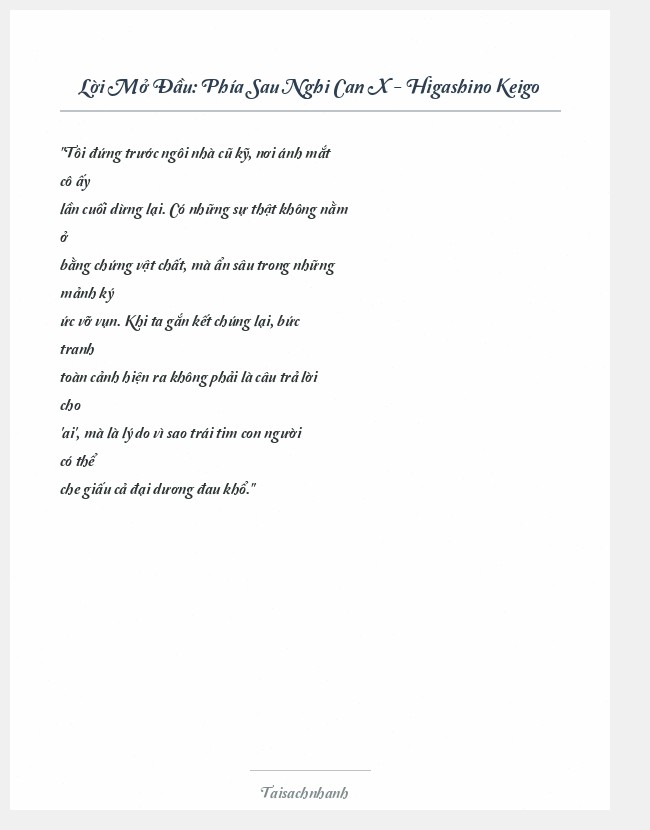 Trích đoạn Phía Sau Nghi Can X - Higashino Keigo