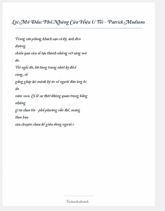 Trích đoạn Phố Những Cửa Hiệu U Tối - Patrick Modiano