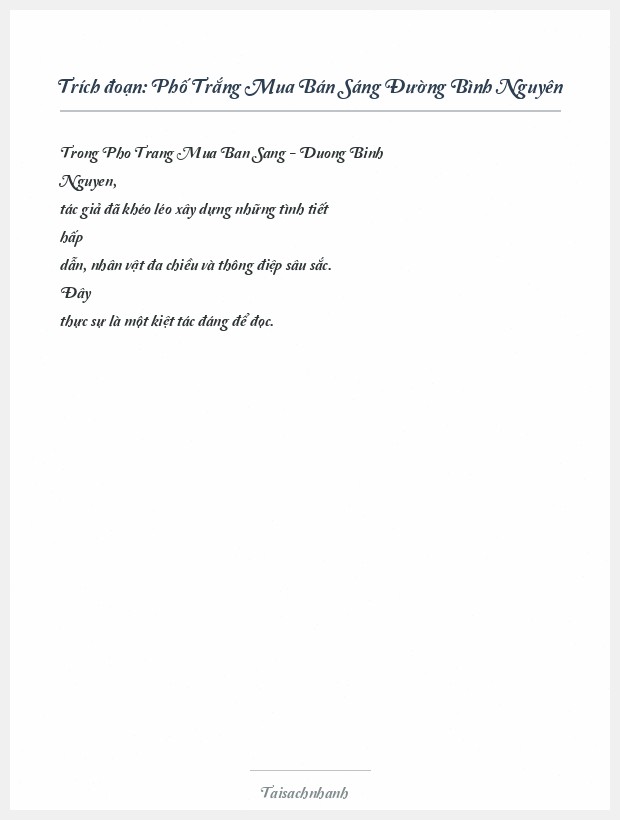 Trích đoạn Phố Trắng Mua Bán Sáng Đường Bình Nguyên
