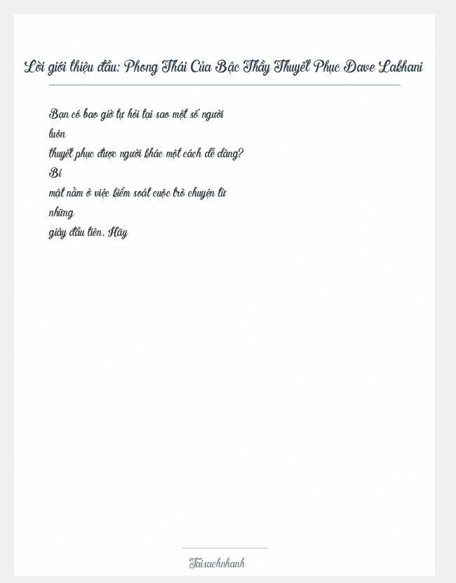 Trích đoạn Phong Thái Của Bậc Thầy Thuyết Phục Dave Lakhani