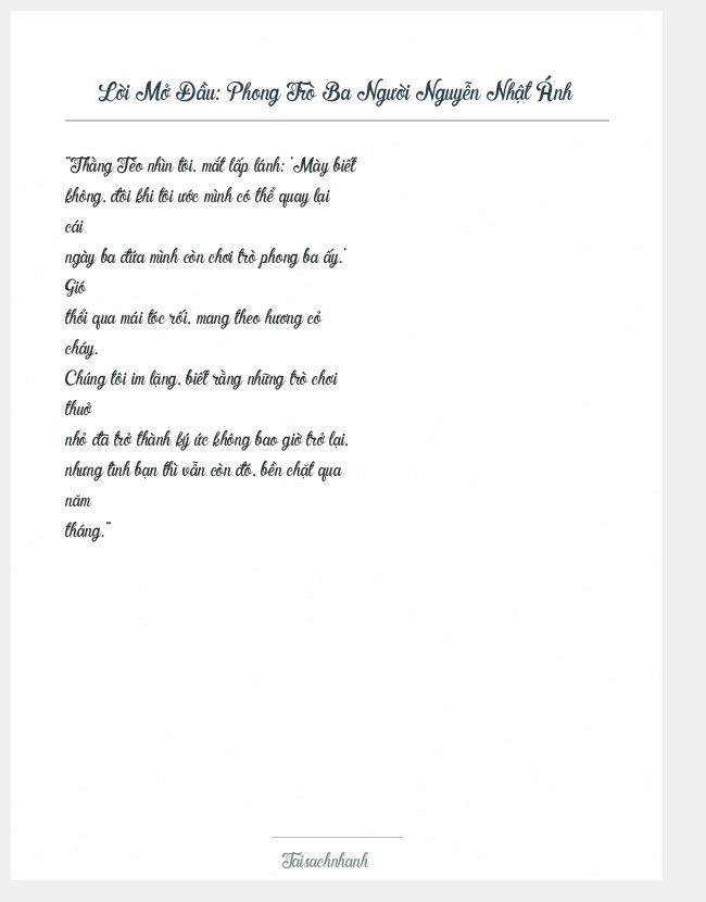 Trích đoạn Phong Trò Ba Người Nguyễn Nhật Ánh