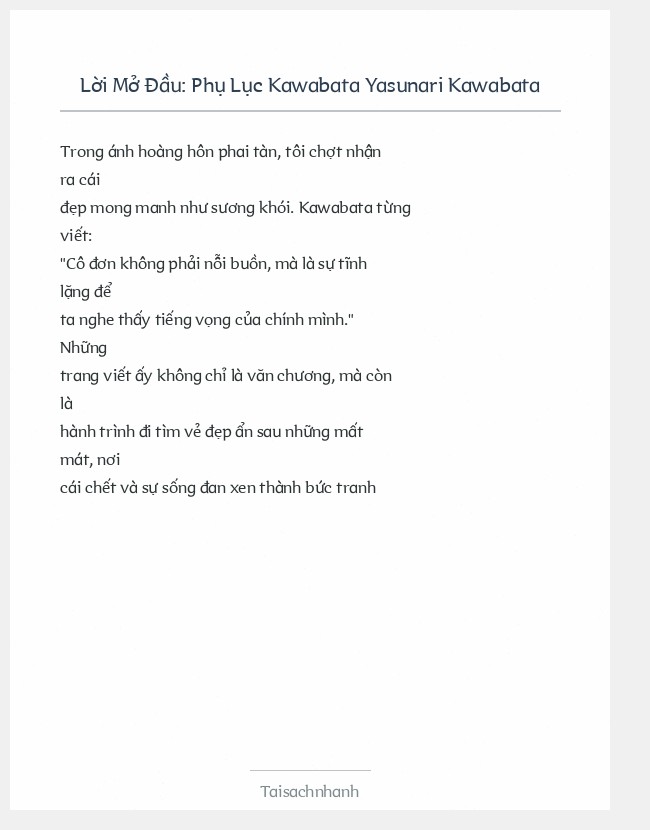 Trích đoạn Phụ Lục Kawabata Yasunari Kawabata