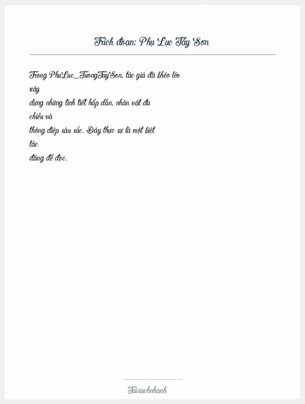 Trích đoạn Phụ Lục Tây Sơn