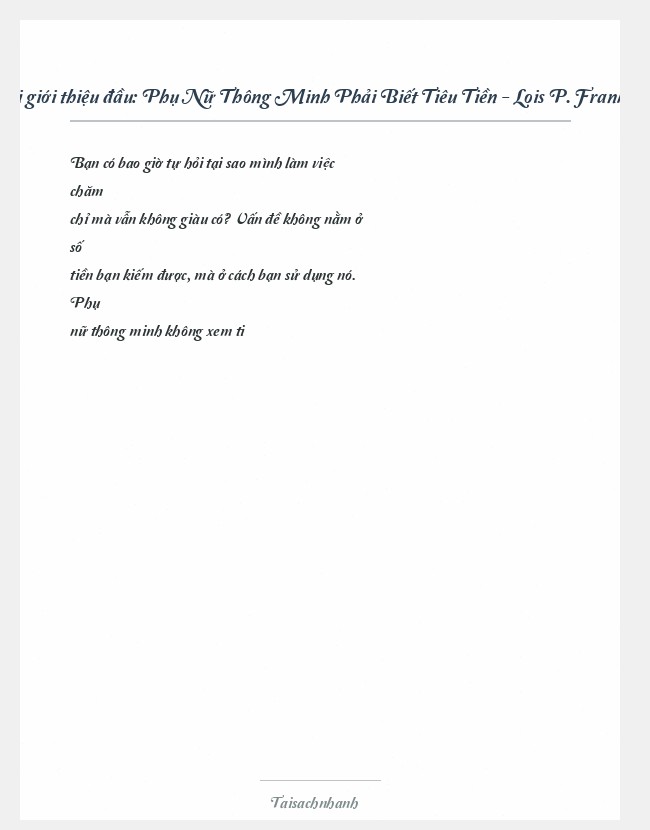 Trích đoạn Phụ Nữ Thông Minh Phải Biết Tiêu Tiền - Lois P. Frankel