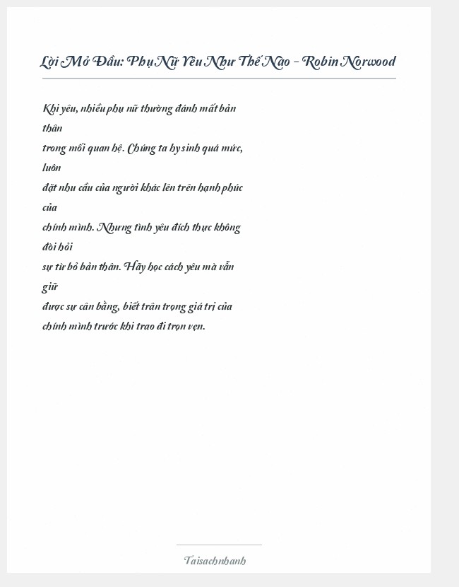 Trích đoạn Phụ Nữ Yêu Như Thế Nào - Robin Norwood