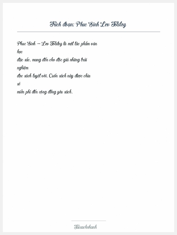 Trích đoạn Phuc Sinh Lev Tolstoy