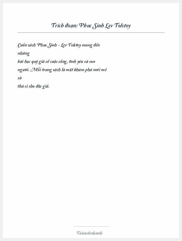Trích đoạn Phuc Sinh Lev Tolstoy