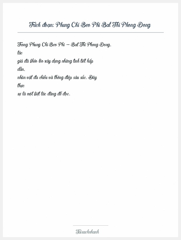 Trích đoạn Phung Chi Beo Phi Bat Thi Phong Dong