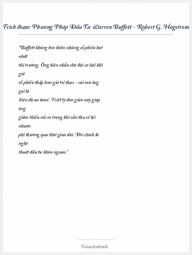 Trích đoạn Phương Pháp Đầu Tư Warren Buffett - Robert G. Hagstrom