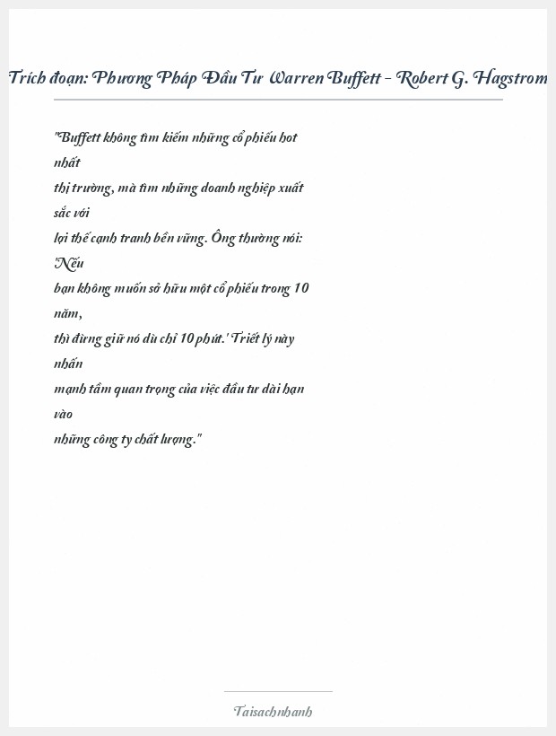 Trích đoạn Phương Pháp Đầu Tư Warren Buffett - Robert G. Hagstrom