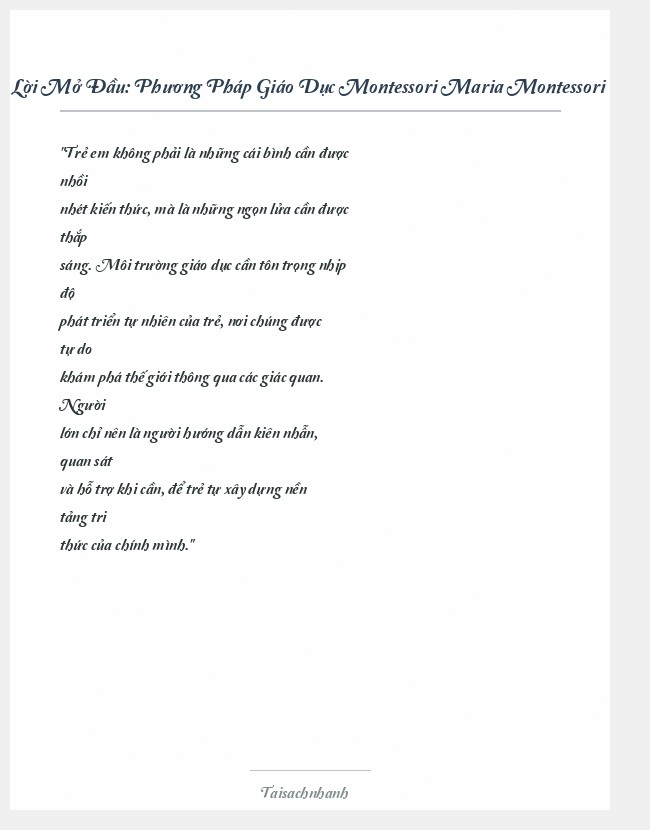 Trích đoạn Phương Pháp Giáo Dục Montessori Maria Montessori