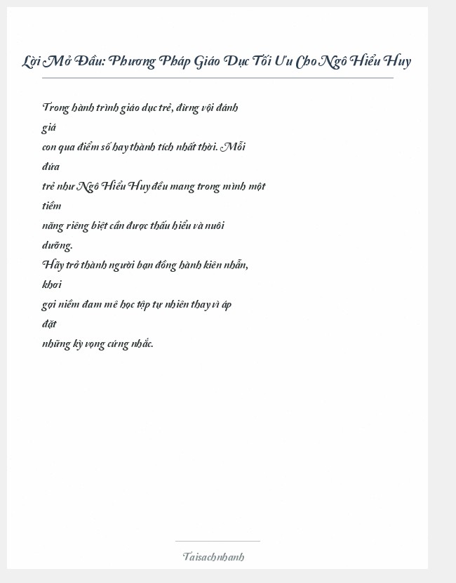 Trích đoạn Phương Pháp Giáo Dục Tối Ưu Cho Ngô Hiểu Huy