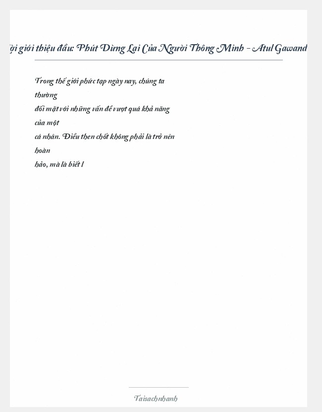 Trích đoạn Phút Dừng Lại Của Người Thông Minh - Atul Gawande