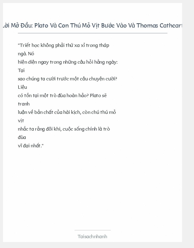 Trích đoạn Plato Và Con Thú Mỏ Vịt Bước Vào Và Thomas Cathcart