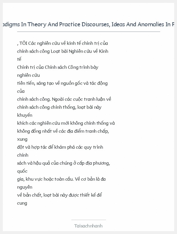 Trích đoạn Policy Paradigms In Theory And Practice Discourses, Ideas And Anomalies In Public Policy Dynamics