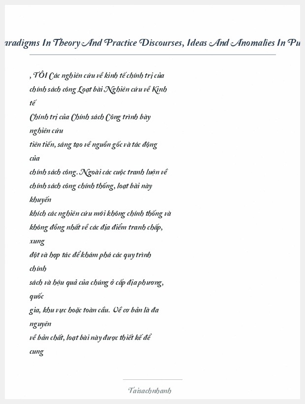 Trích đoạn Policy Paradigms In Theory And Practice Discourses, Ideas And Anomalies In Public Policy Dynamics