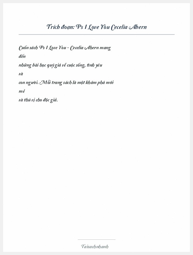 Trích đoạn Ps I Love You Cecelia Ahern